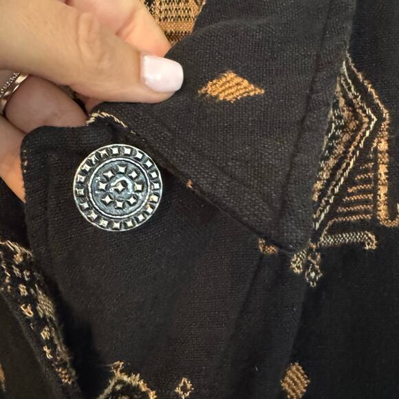 Chicos Design Vintage Womens Aztec Linen Look Black Shacket Size Medium/1/8 - Picture 4 of 9